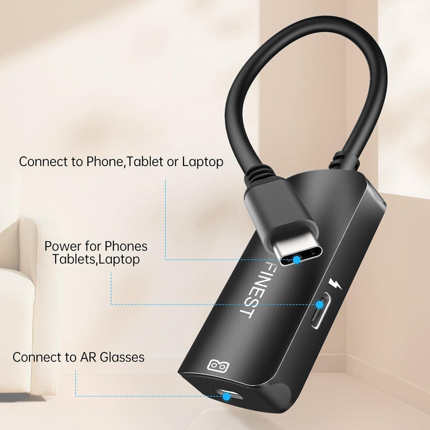 Adaptador USB-C a Gafas AR AGFINEST 4K 100W Carga 2 en 1