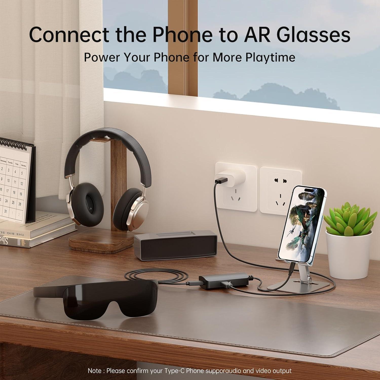 Adaptador USB-C a Gafas AR AGFINEST 4K 100W Carga 2 en 1