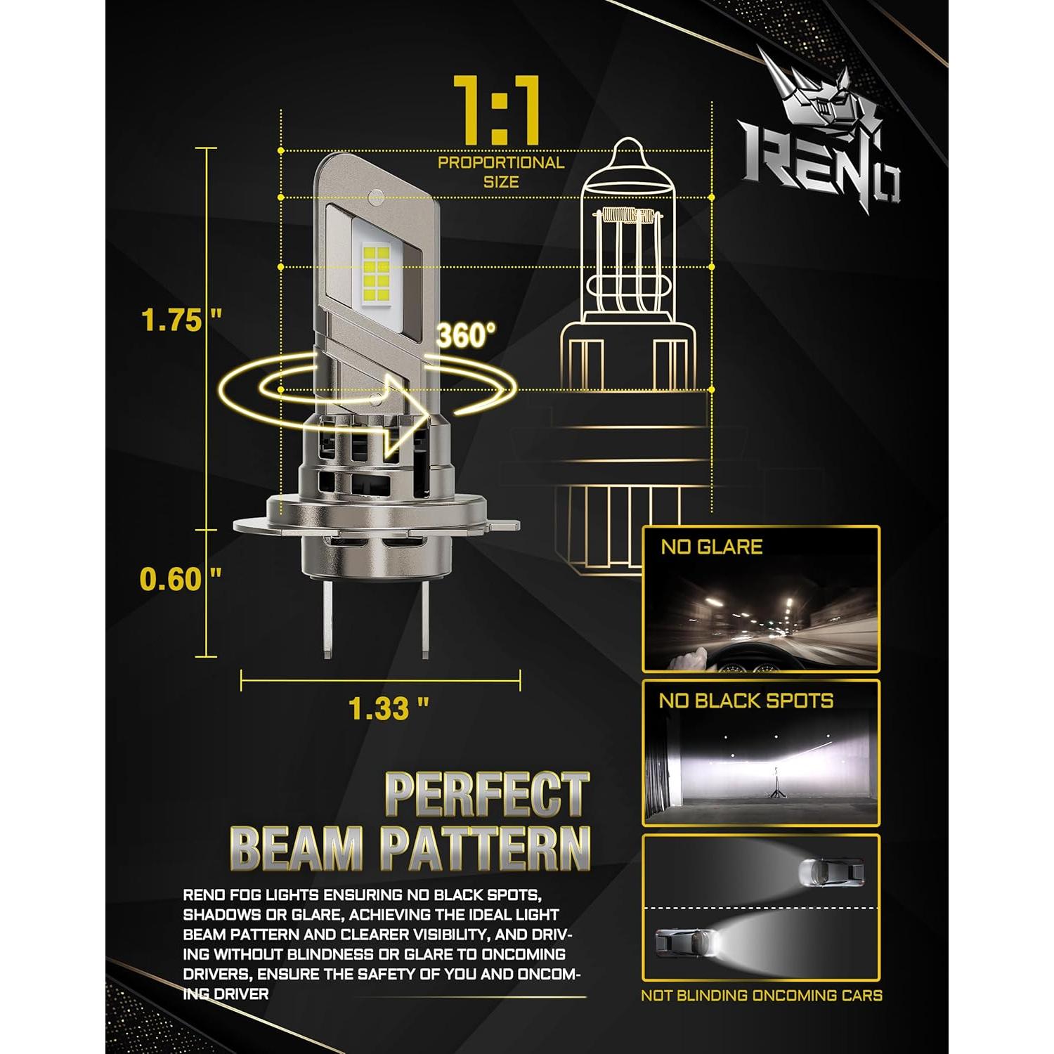 Bombillas de Luz de Niebla H7 RENO, 12V, Paquete de 2