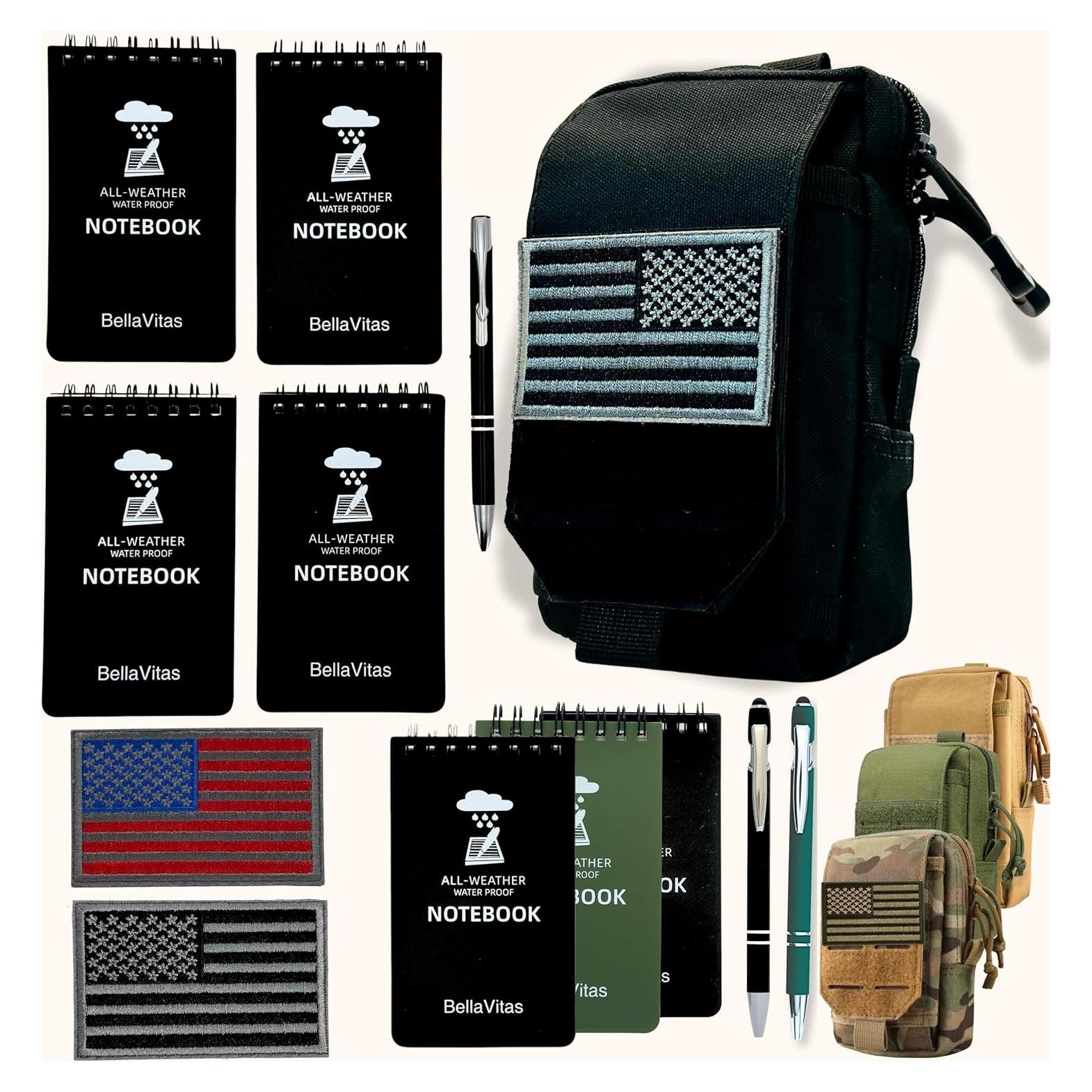 Juego de Cuadernos Impermeables 3x5 BellaVitas con Funda Táctica