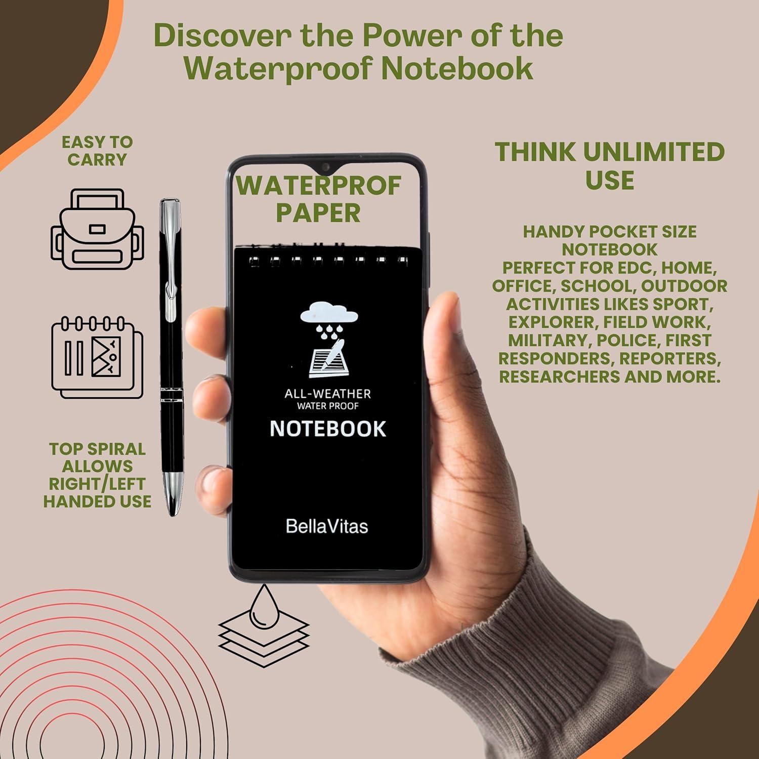 Juego de Cuadernos Impermeables 3x5 BellaVitas con Funda Táctica