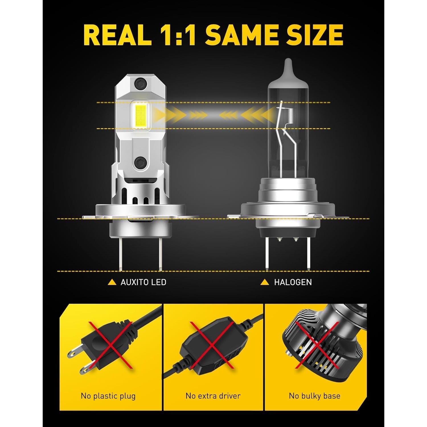 Bombillas de Niebla LED AUXITO H7 6500K 500% Más Brillantes - Paquete de 2