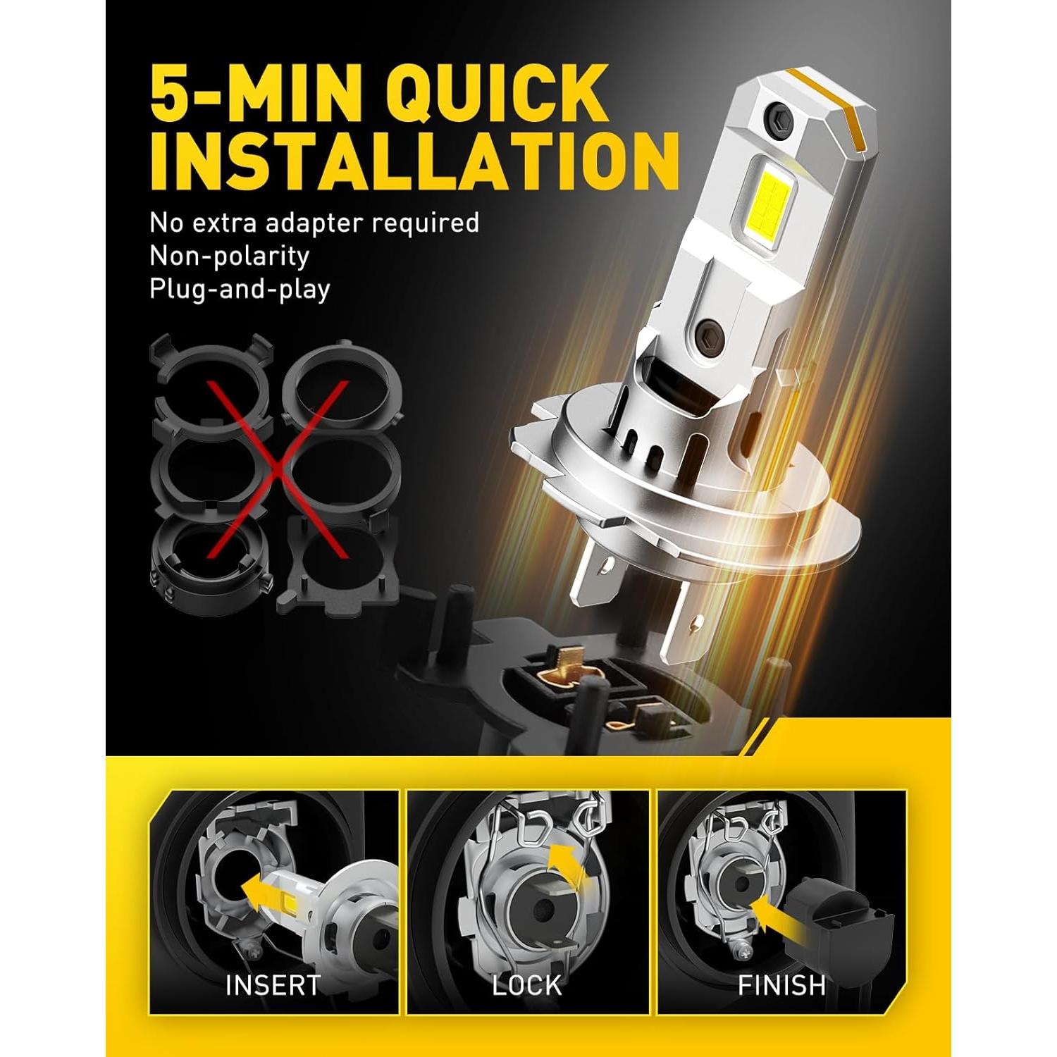 Bombillas de Niebla LED AUXITO H7 6500K 500% Más Brillantes - Paquete de 2