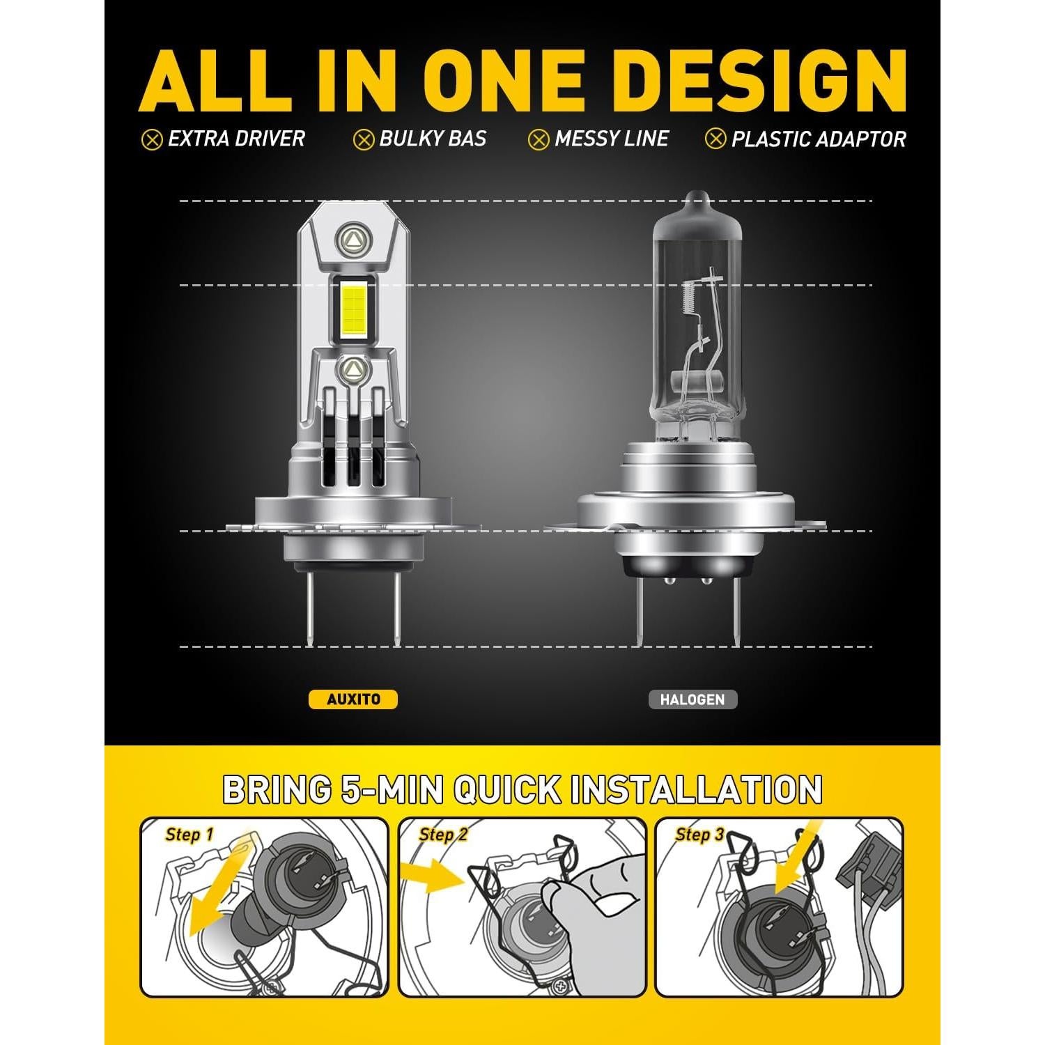 Bombillas LED H7 AUXITO 900% Brillo Ultra 6500K Paquete de 2