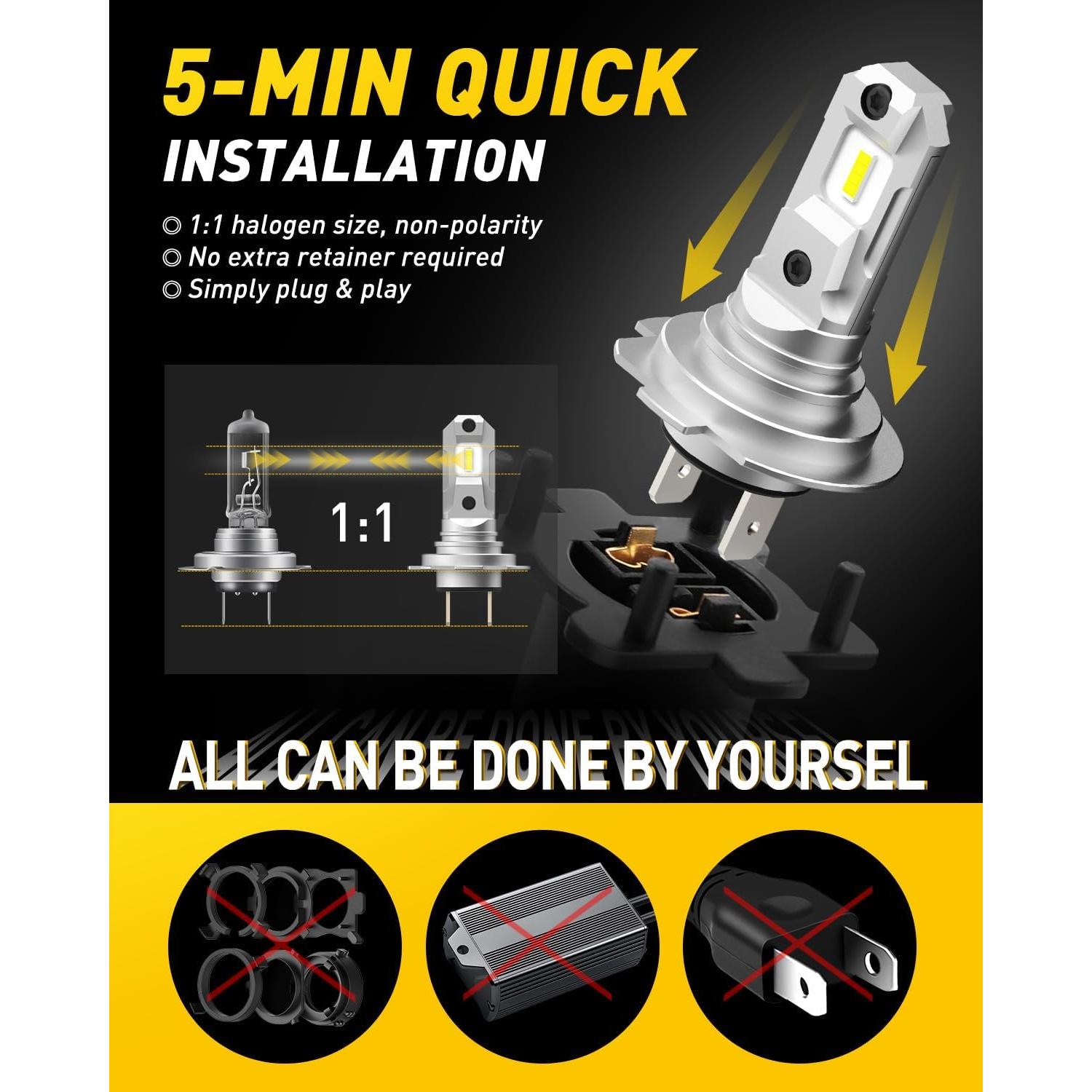 Bombillas LED H7 AUXITO 6500K Ultra Brillantes - Paquete de 2