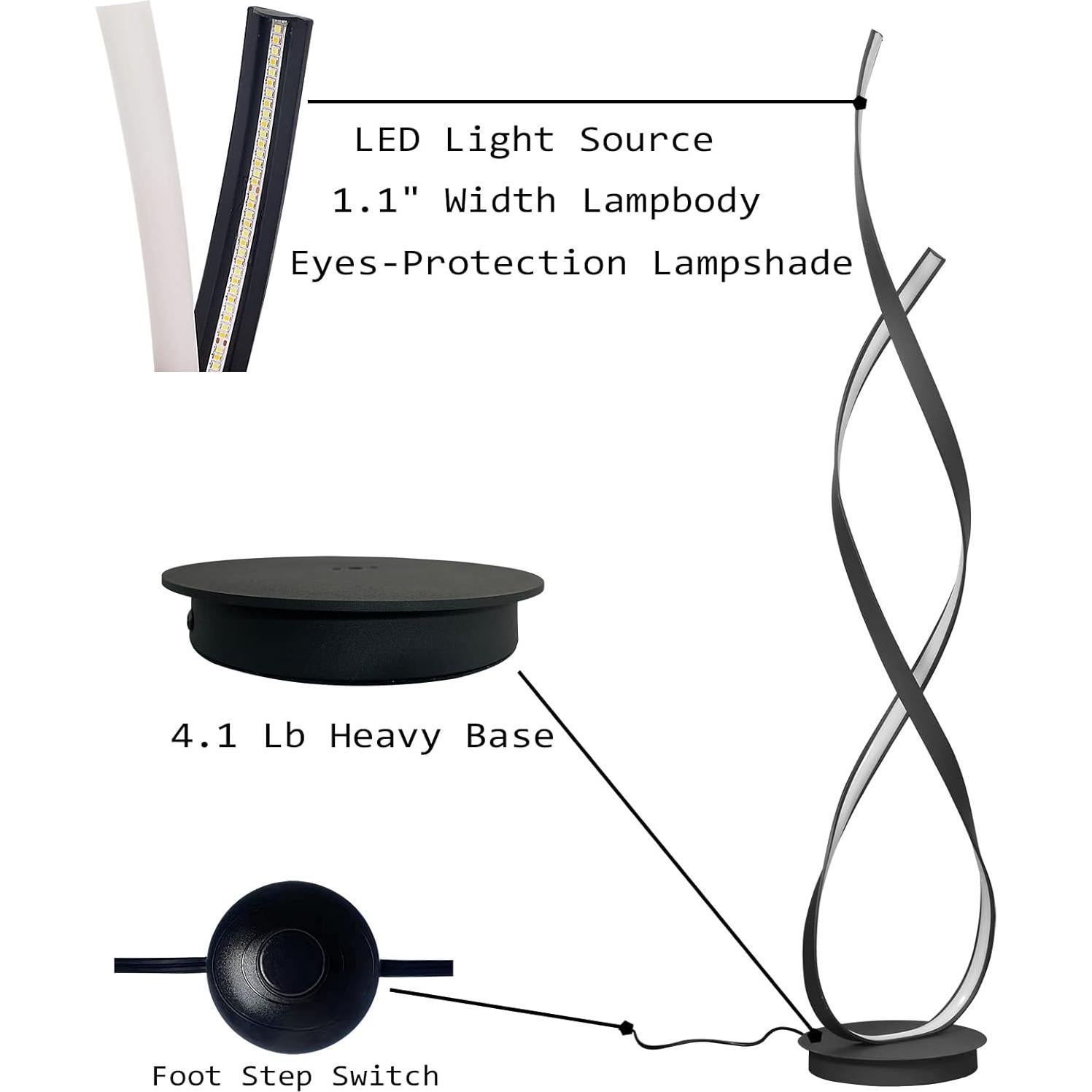 Lámpara de Pie LED 40W 4000LM ALW Negra 138cm Control Remoto