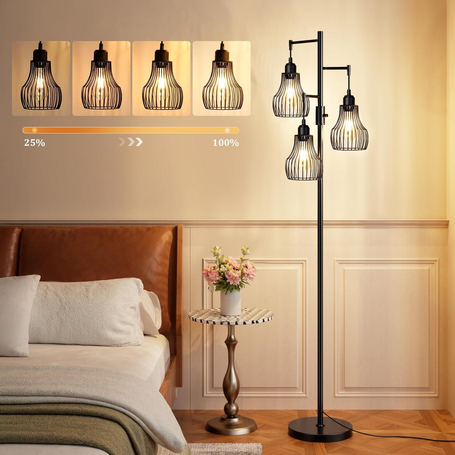 Lámpara de Pie Regulable Ziisee 70" con 3 Bombillas LED - Negro