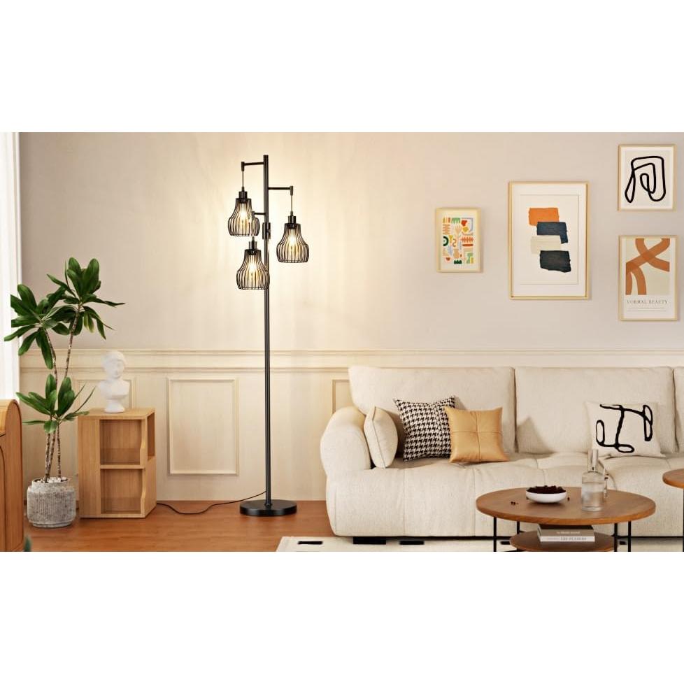 Lámpara de Pie Regulable Ziisee 70" con 3 Bombillas LED - Negro