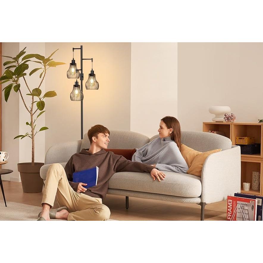 Lámpara de Pie Regulable Ziisee 70" con 3 Bombillas LED - Negro