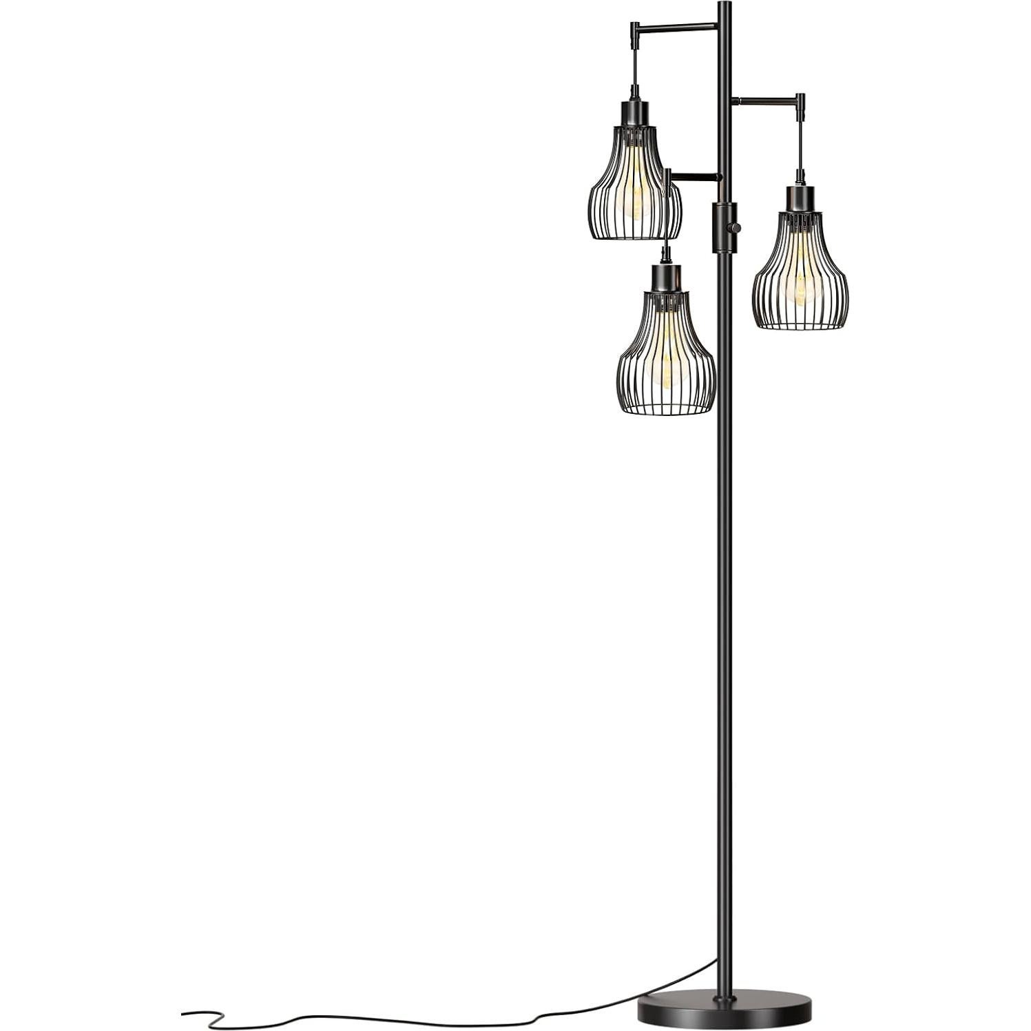 Lámpara de Pie Regulable Ziisee 70" con 3 Bombillas LED - Negro