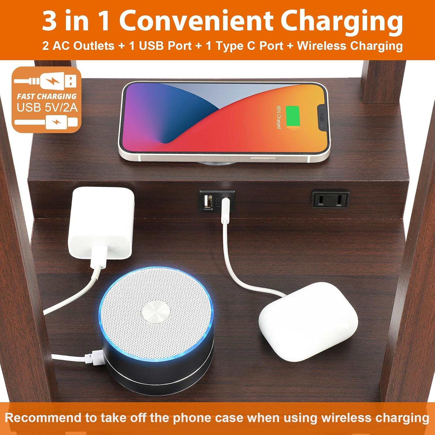 Lámpara de Pie Mlambert con Cargador Inalámbrico y USB 3 Niveles