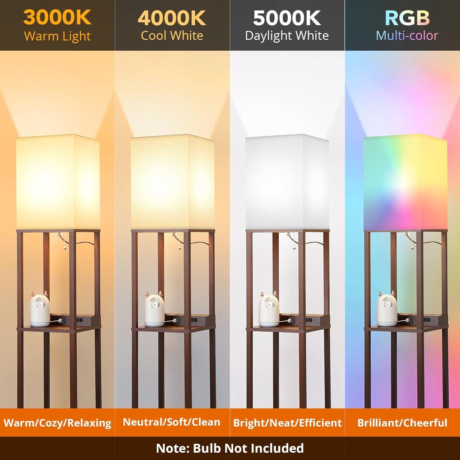 Lámpara de Pie Mlambert con Cargador Inalámbrico y USB 3 Niveles