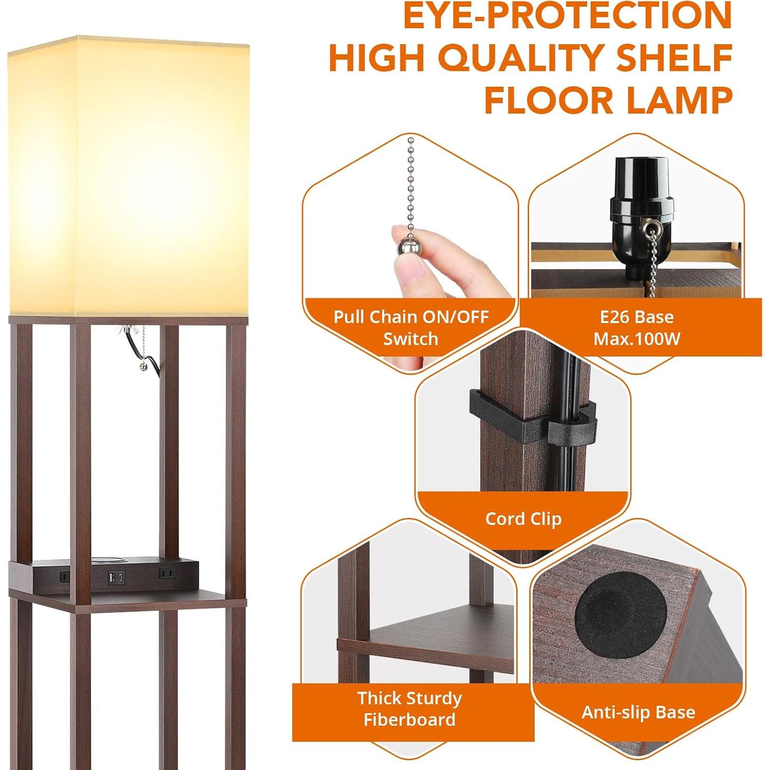 Lámpara de Pie Mlambert con Cargador Inalámbrico y USB 3 Niveles