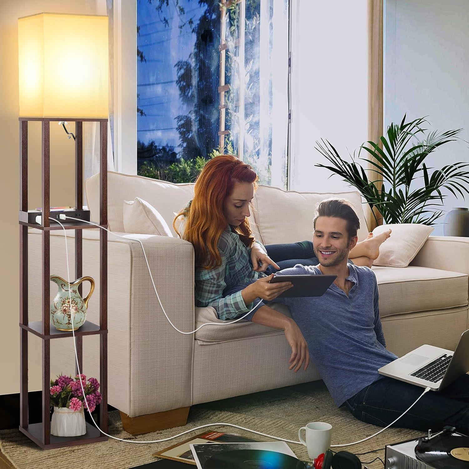 Lámpara de Pie Mlambert con Cargador Inalámbrico y USB 3 Niveles