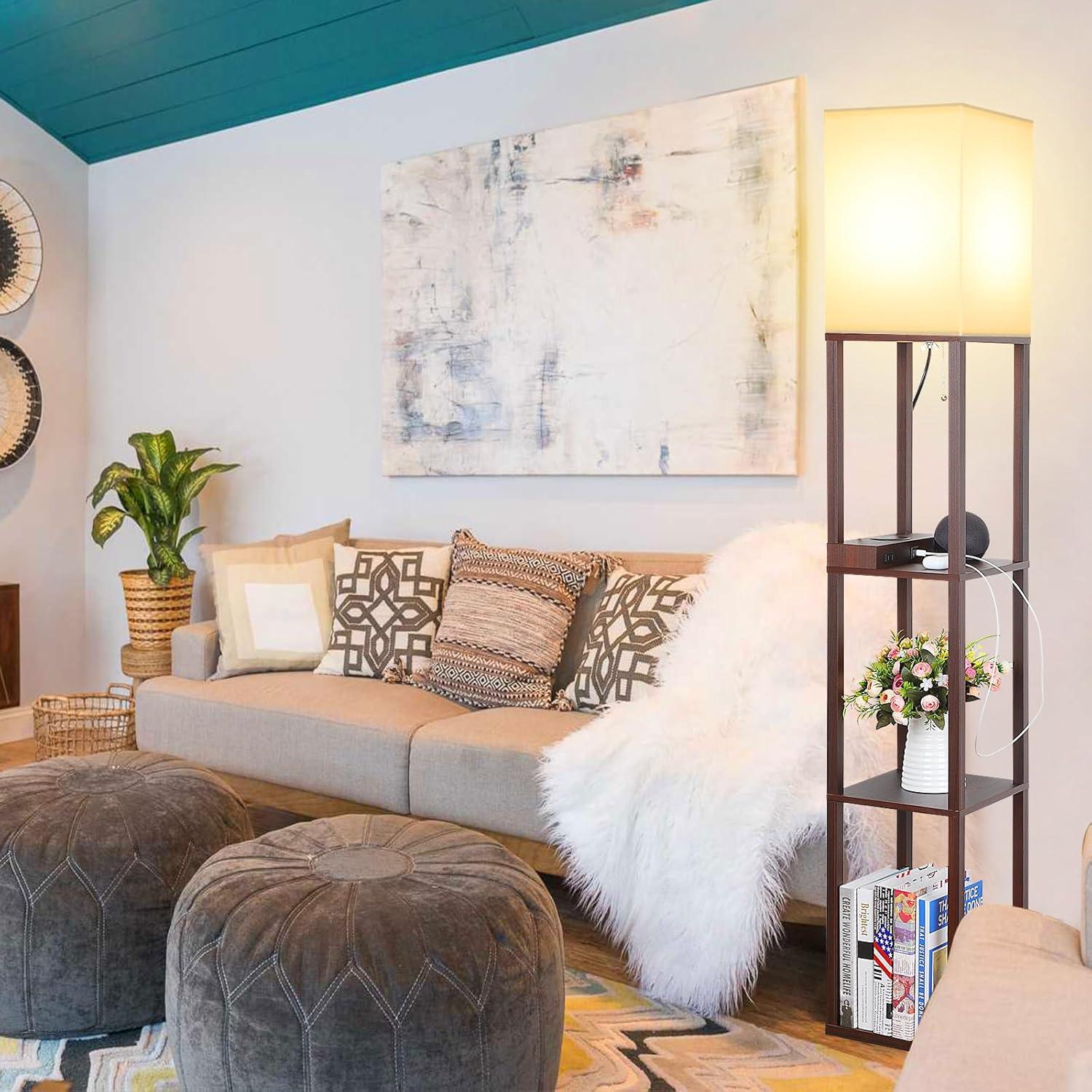 Lámpara de Pie Mlambert con Cargador Inalámbrico y USB 3 Niveles