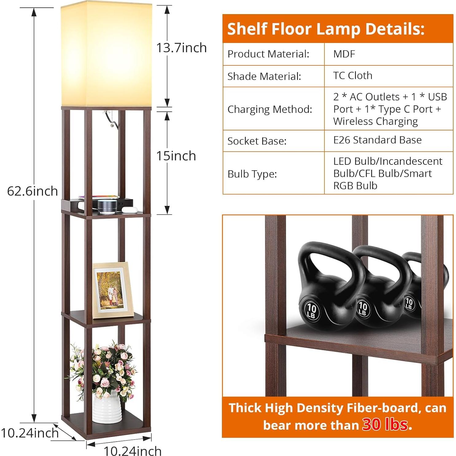 Lámpara de Pie Mlambert con Cargador Inalámbrico y USB 3 Niveles