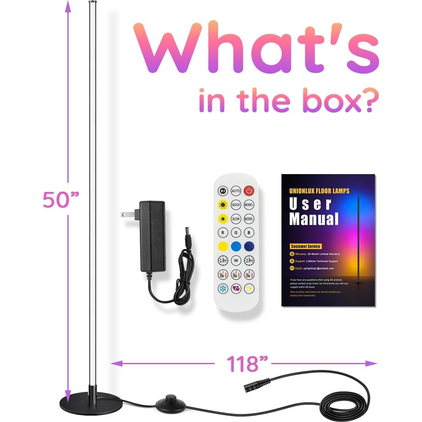 Lámpara de pie RGB Unionlux con control remoto y APP 127 cm