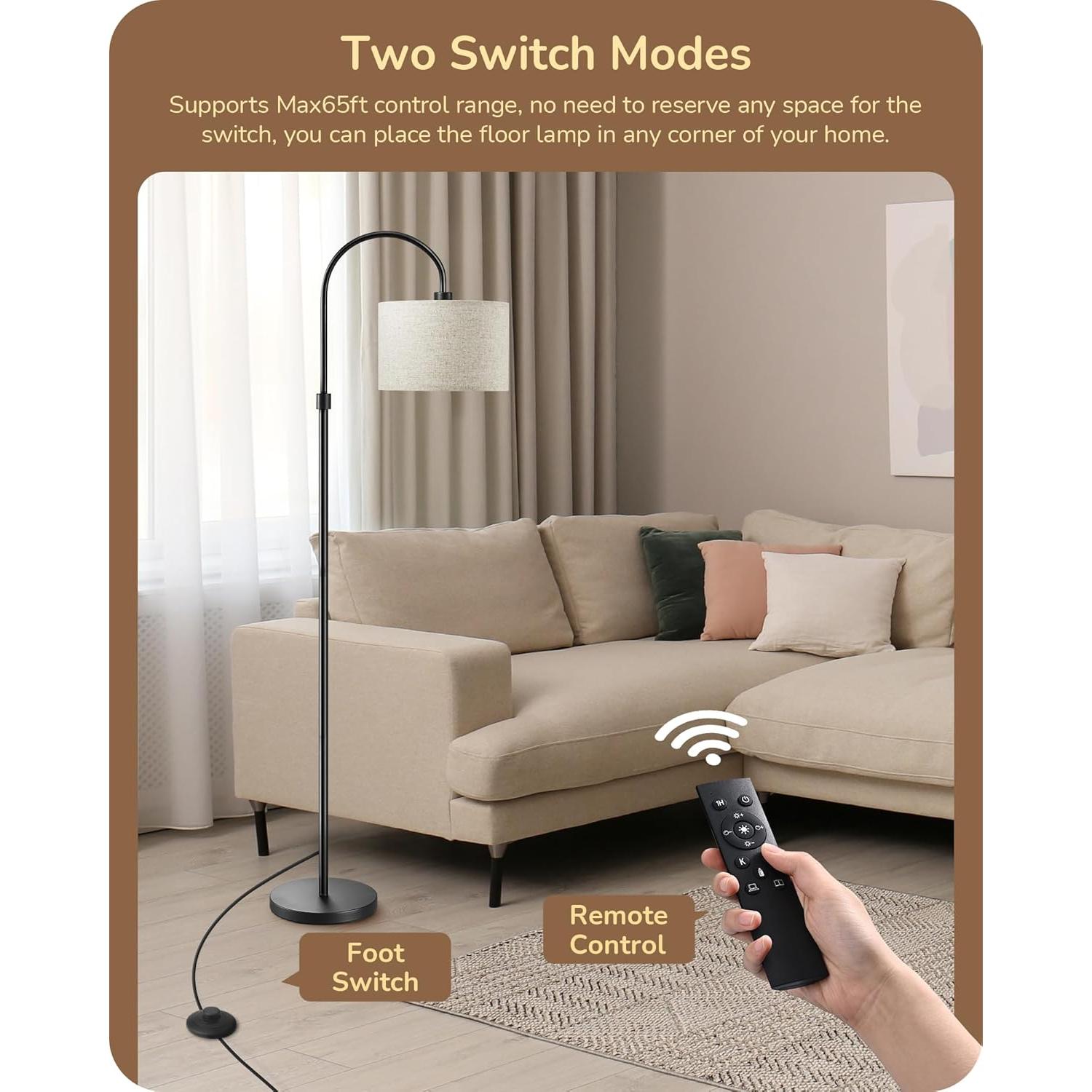 Lámpara de Pie Regulable EDISHINE Negra con Control Remoto 3000K-6500K