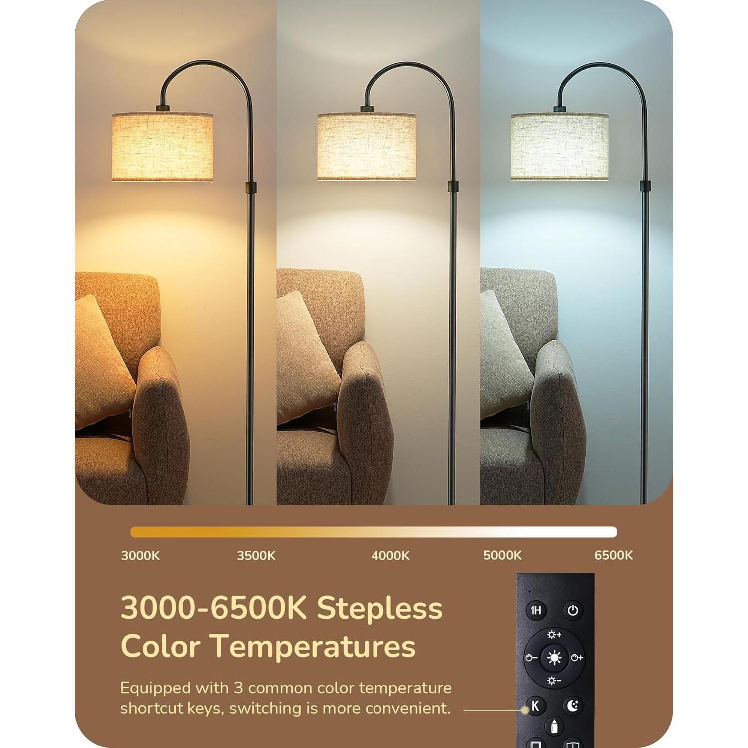 Lámpara de Pie Regulable EDISHINE Negra con Control Remoto 3000K-6500K