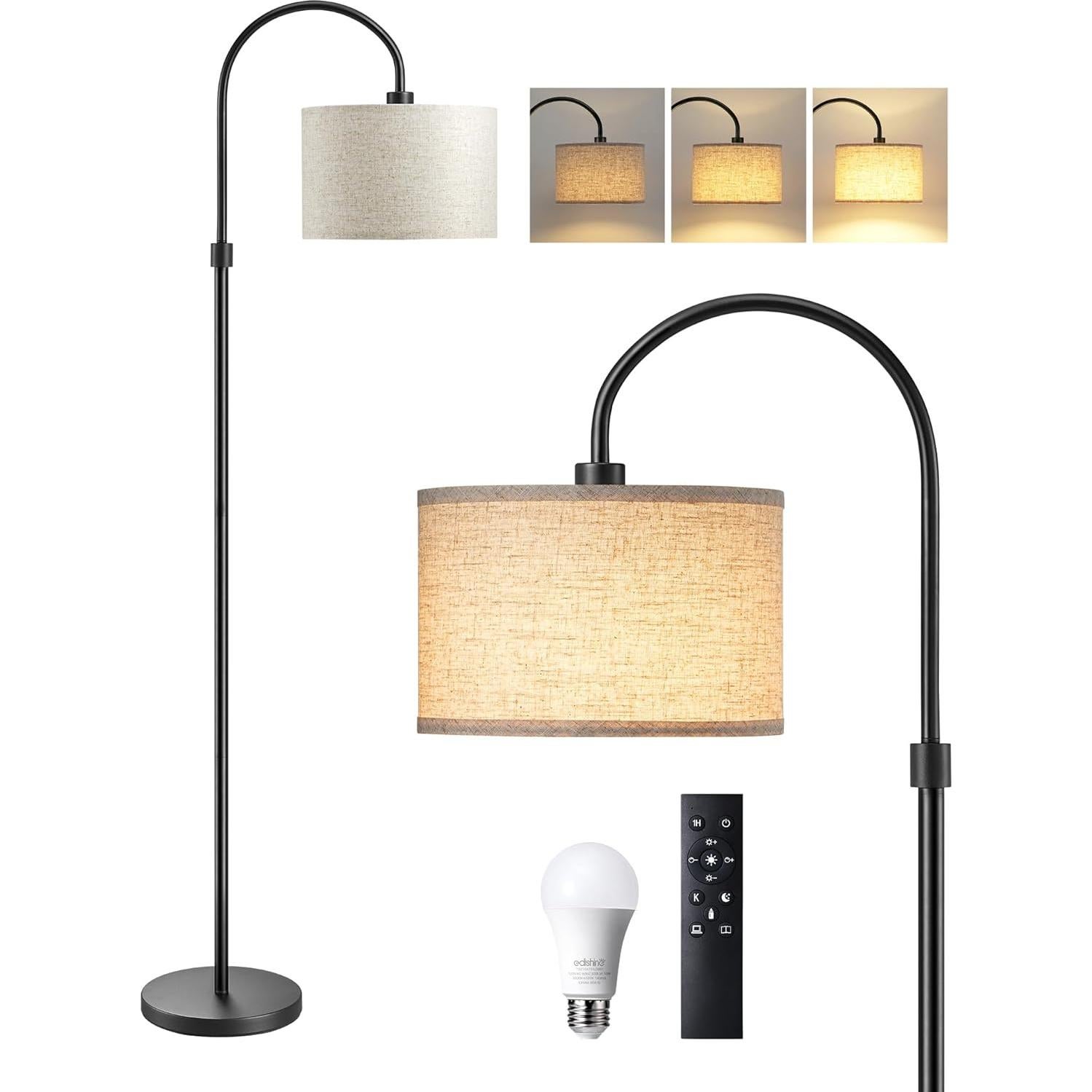 Lámpara de Pie Regulable EDISHINE Negra con Control Remoto 3000K-6500K