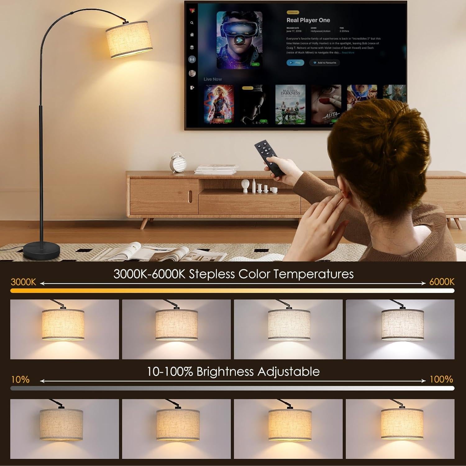 Lámpara de Pie Arco Regulable Qingmiao con Control Remoto