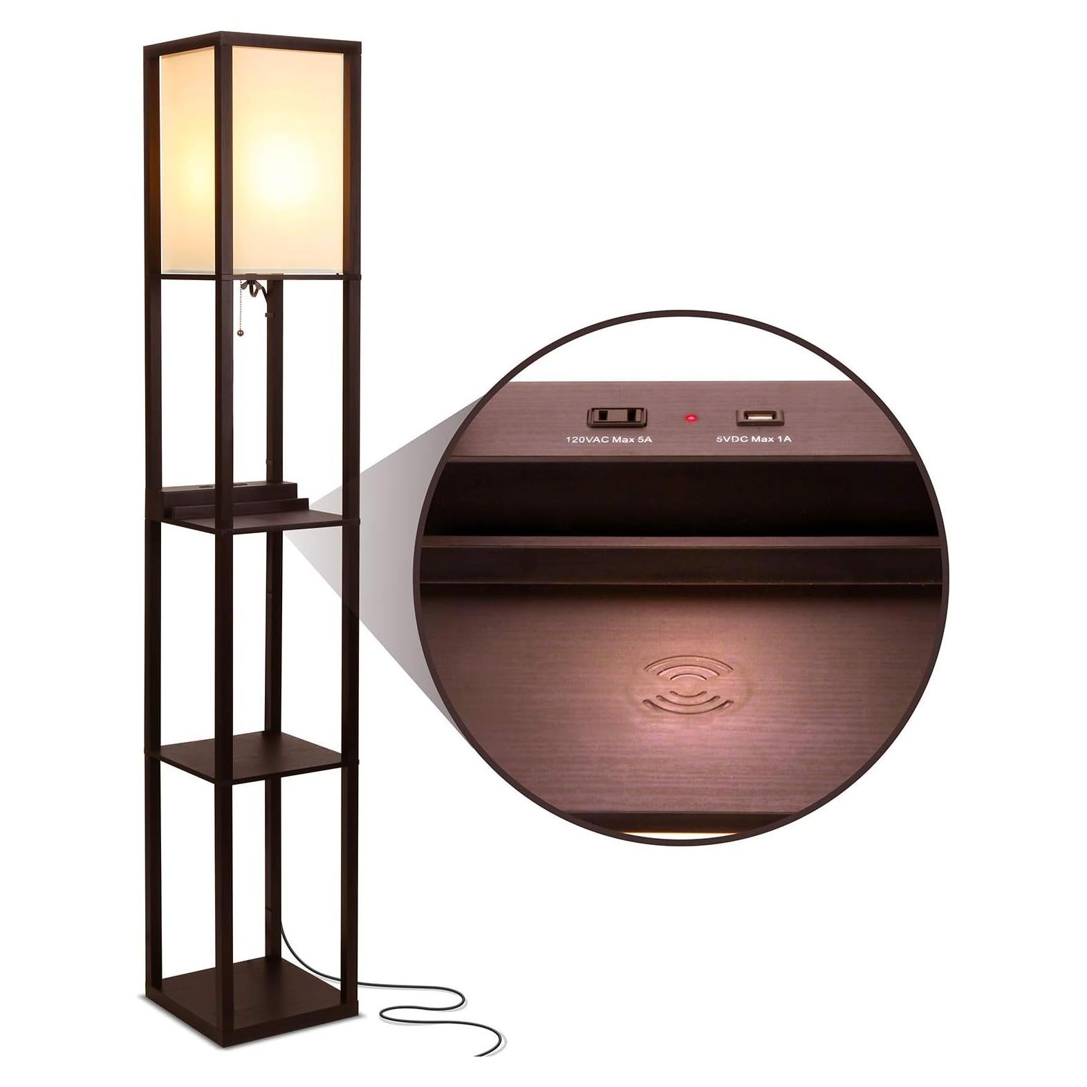 Lámpara de Pie Brightech Maxwell con Estantes y Carga Inalámbrica