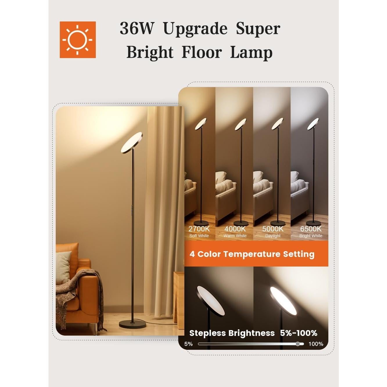 Lámpara de Pie OHLUX 36W LED Regulable con Control Remoto - Negro