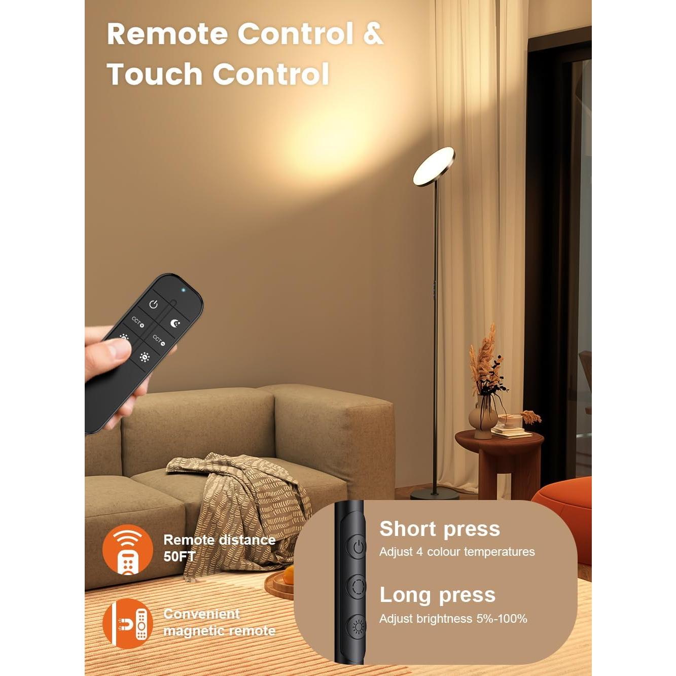 Lámpara de Pie OHLUX 36W LED Regulable con Control Remoto - Negro