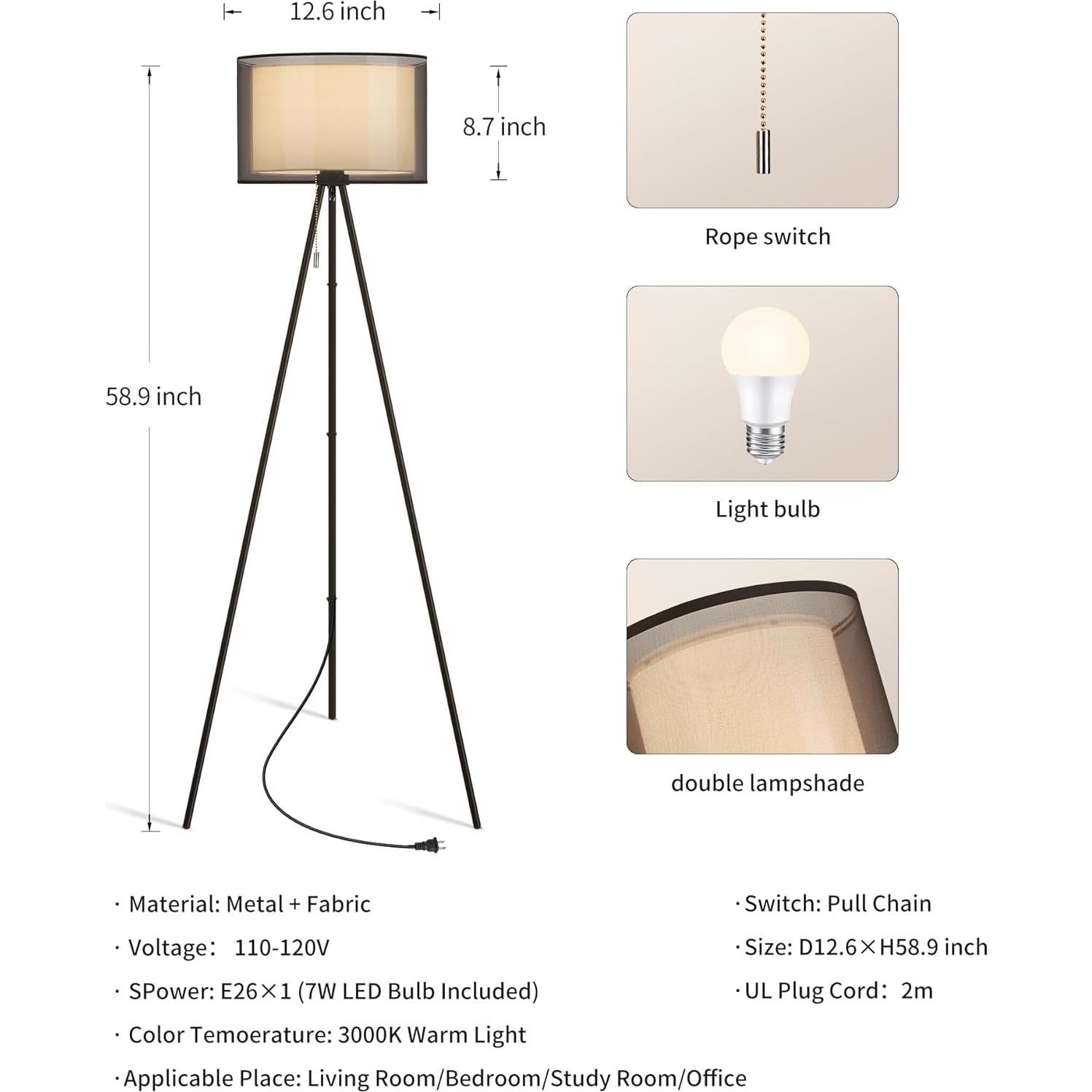 Lámpara de Pie Moderna KDG - Trípode Alta 149.5cm LED 3000K