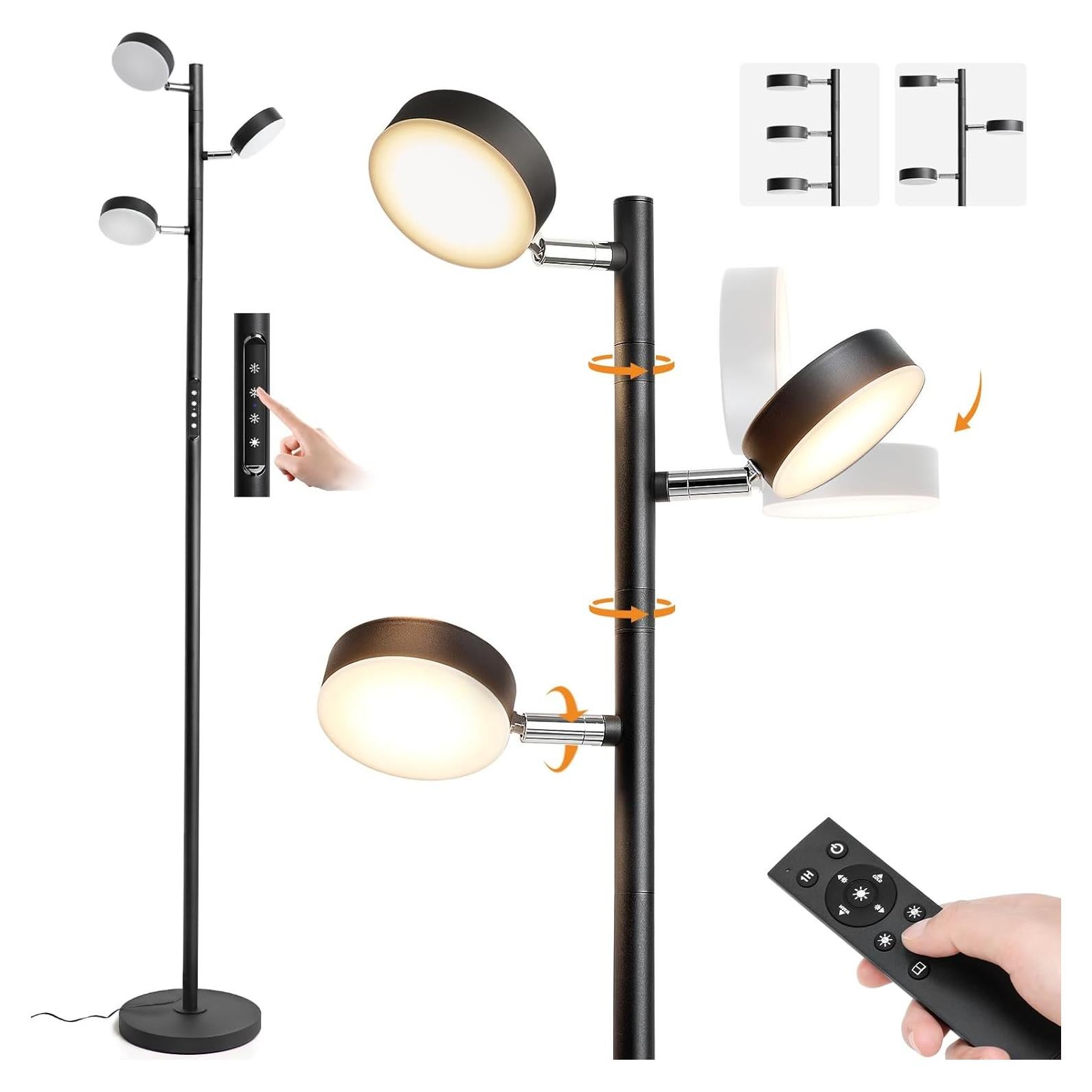 Lámpara de Pie LED JUNNAI 3 Cabezas Regulables 4 Temperaturas