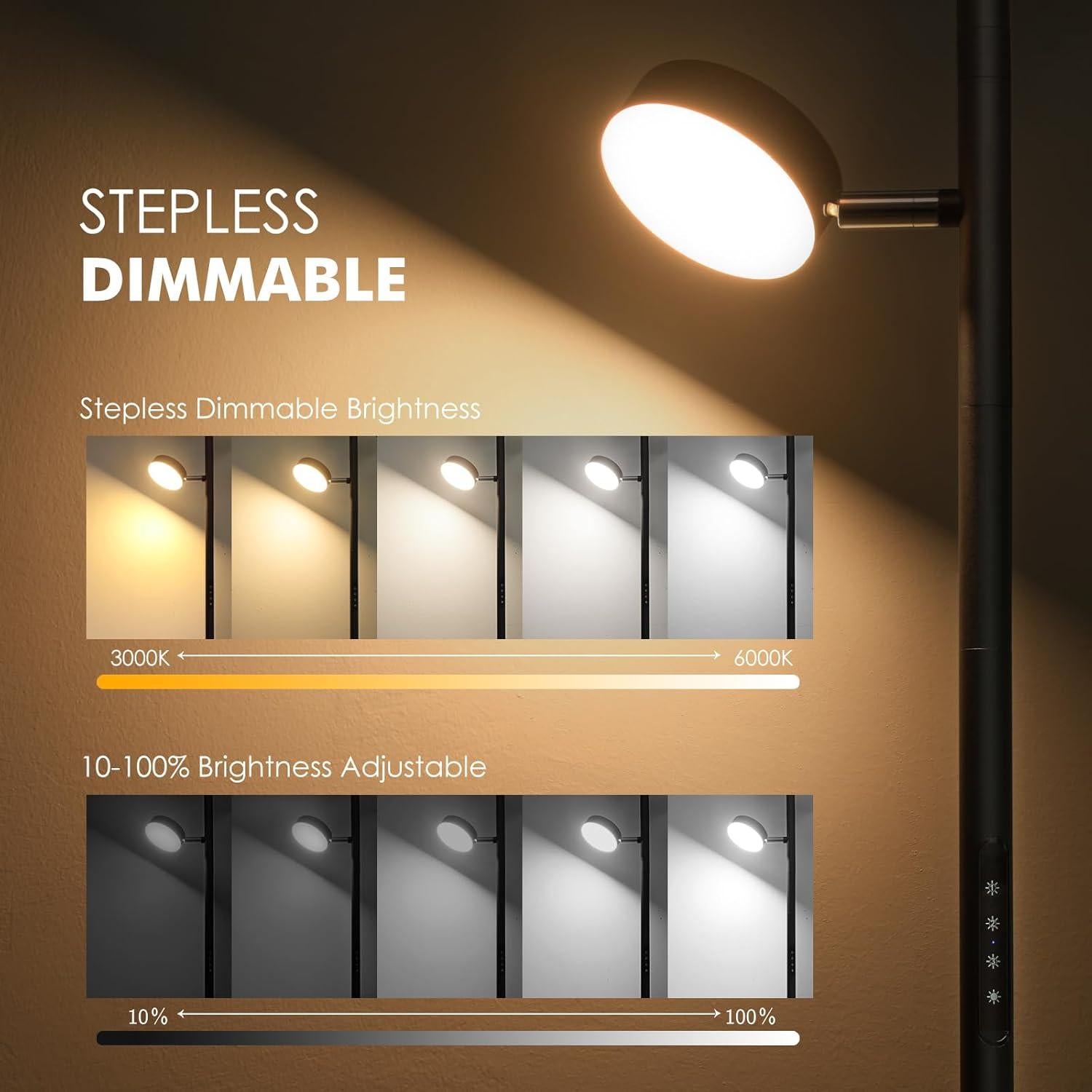 Lámpara de Pie LED JUNNAI 3 Cabezas Regulables 4 Temperaturas