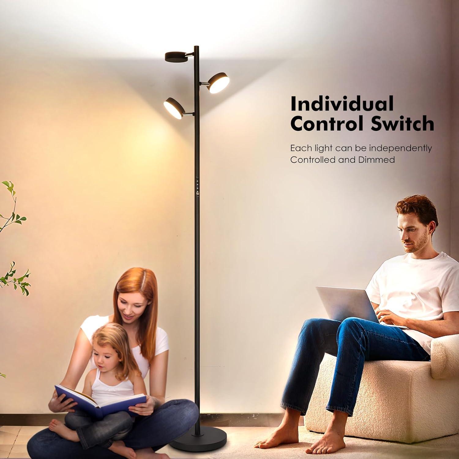 Lámpara de Pie LED JUNNAI 3 Cabezas Regulables 4 Temperaturas