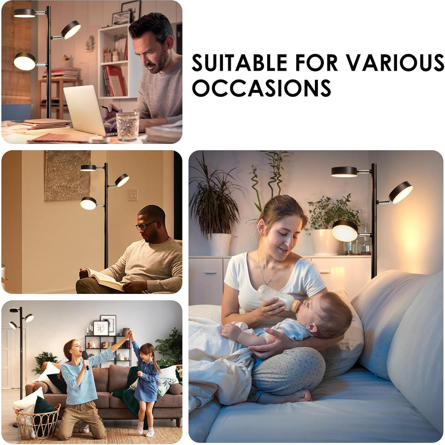 Lámpara de Pie LED JUNNAI 3 Cabezas Regulables 4 Temperaturas