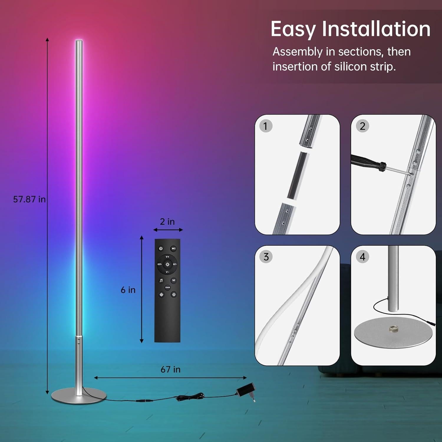 Lámpara de Pie LED RGBW Marlrin 147 cm con Control Remoto