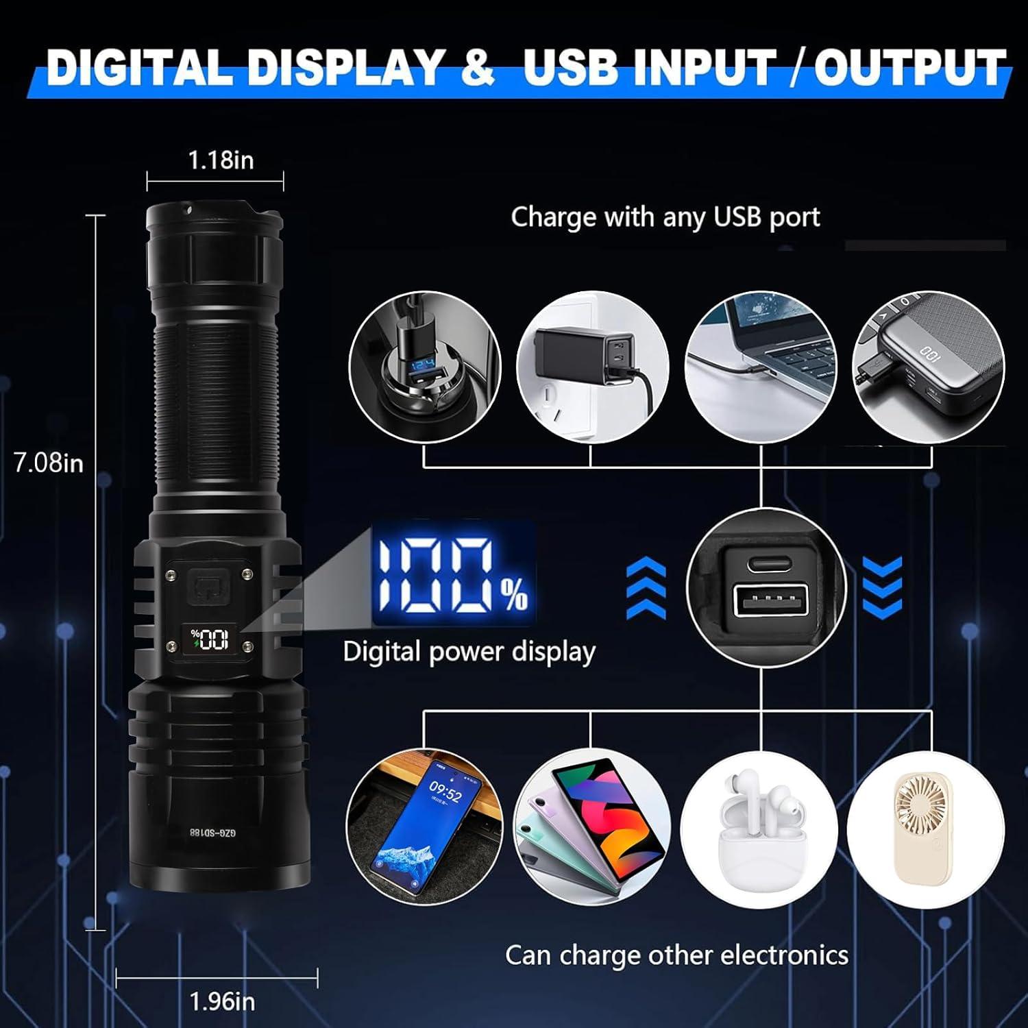 Linterna LED recargable GZG-SD188 1000000 lúmenes IPX7