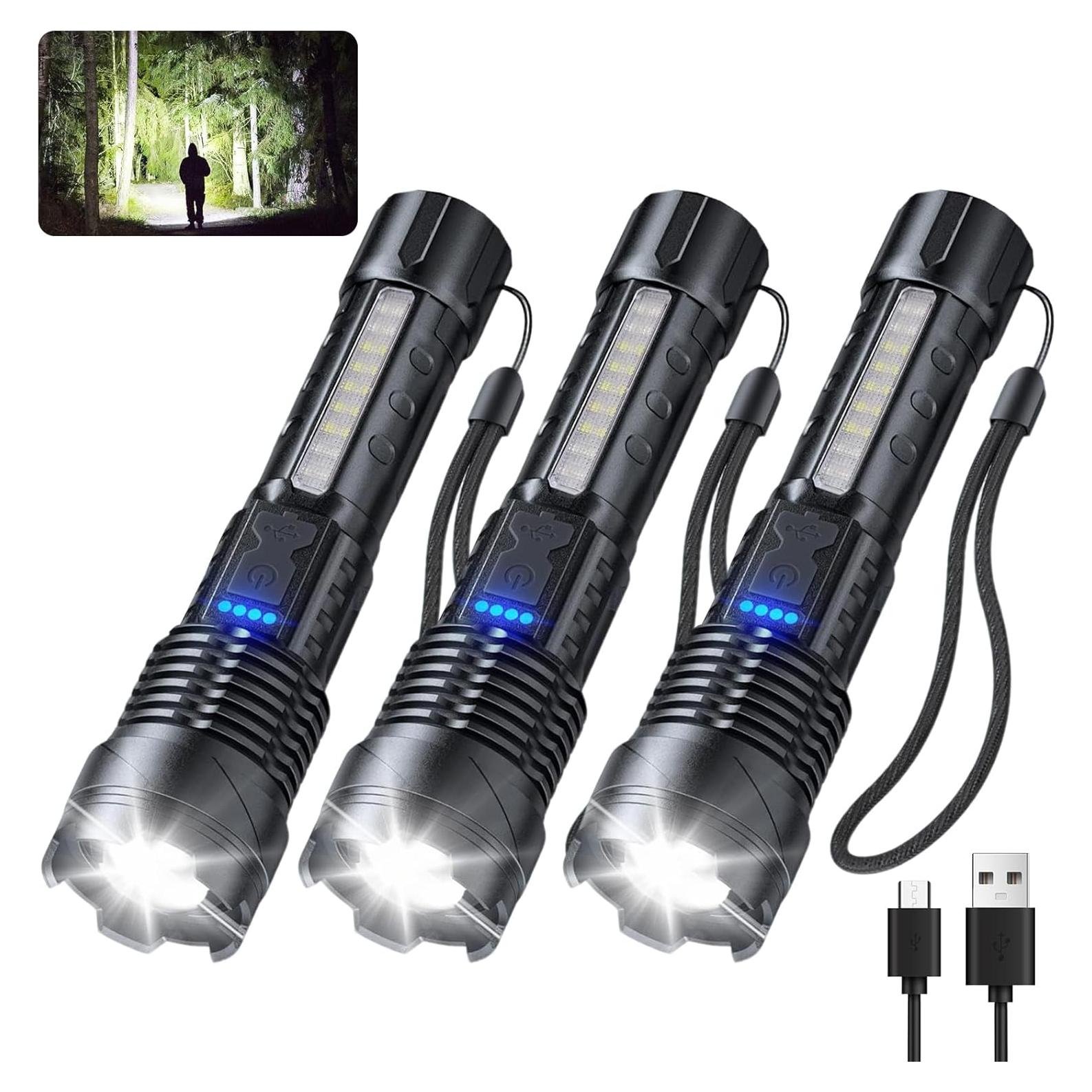 Linterna LED JIJ 3 Pack Recargable IP67 7 Modos 1200 Pies