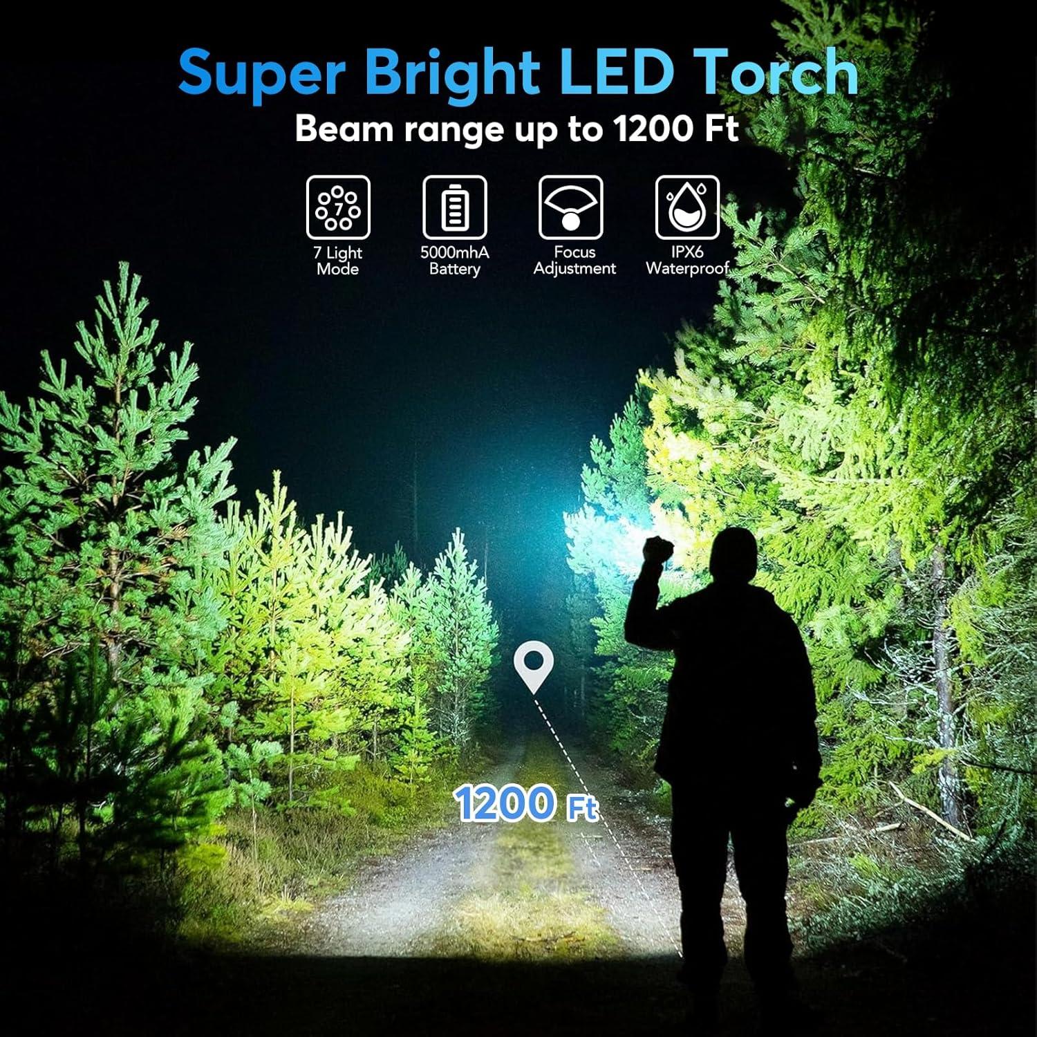 Linterna LED JIJ 3 Pack Recargable IP67 7 Modos 1200 Pies