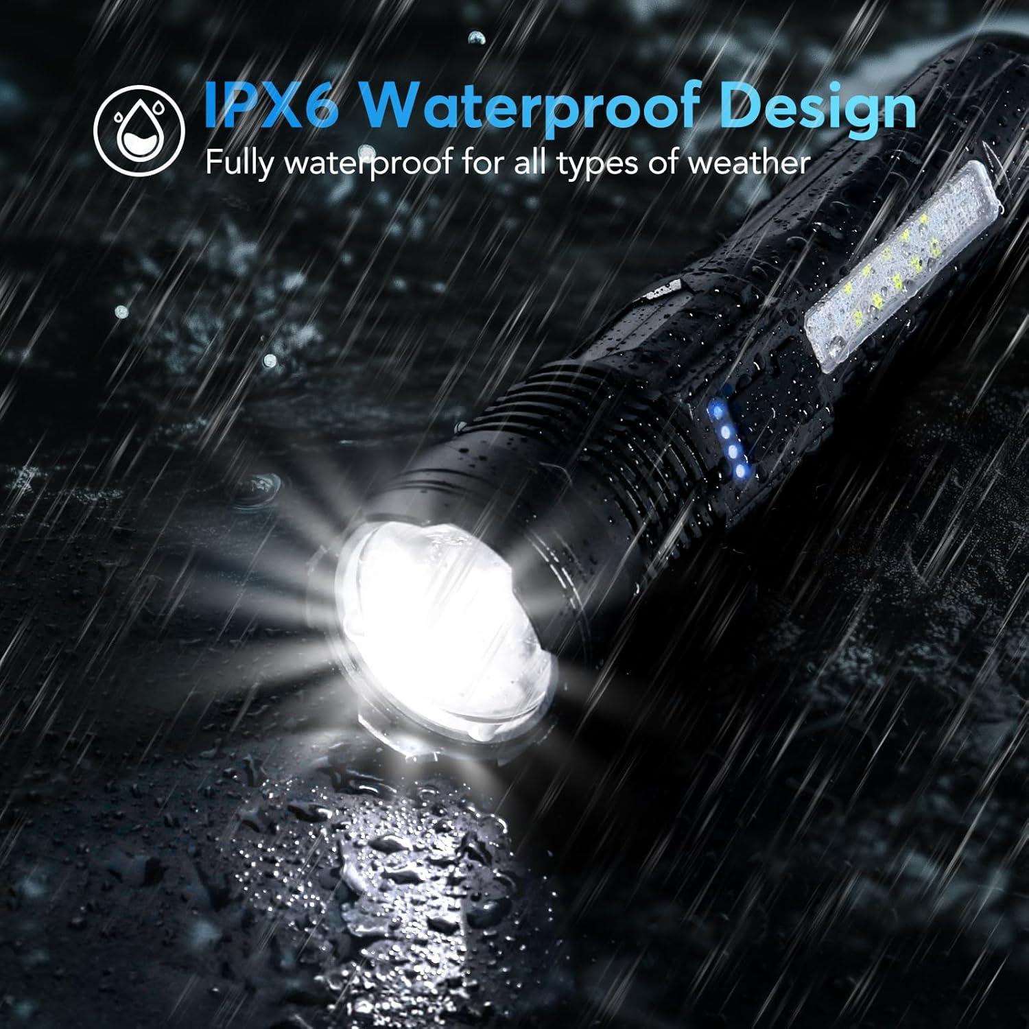 Linterna LED JIJ 3 Pack Recargable IP67 7 Modos 1200 Pies