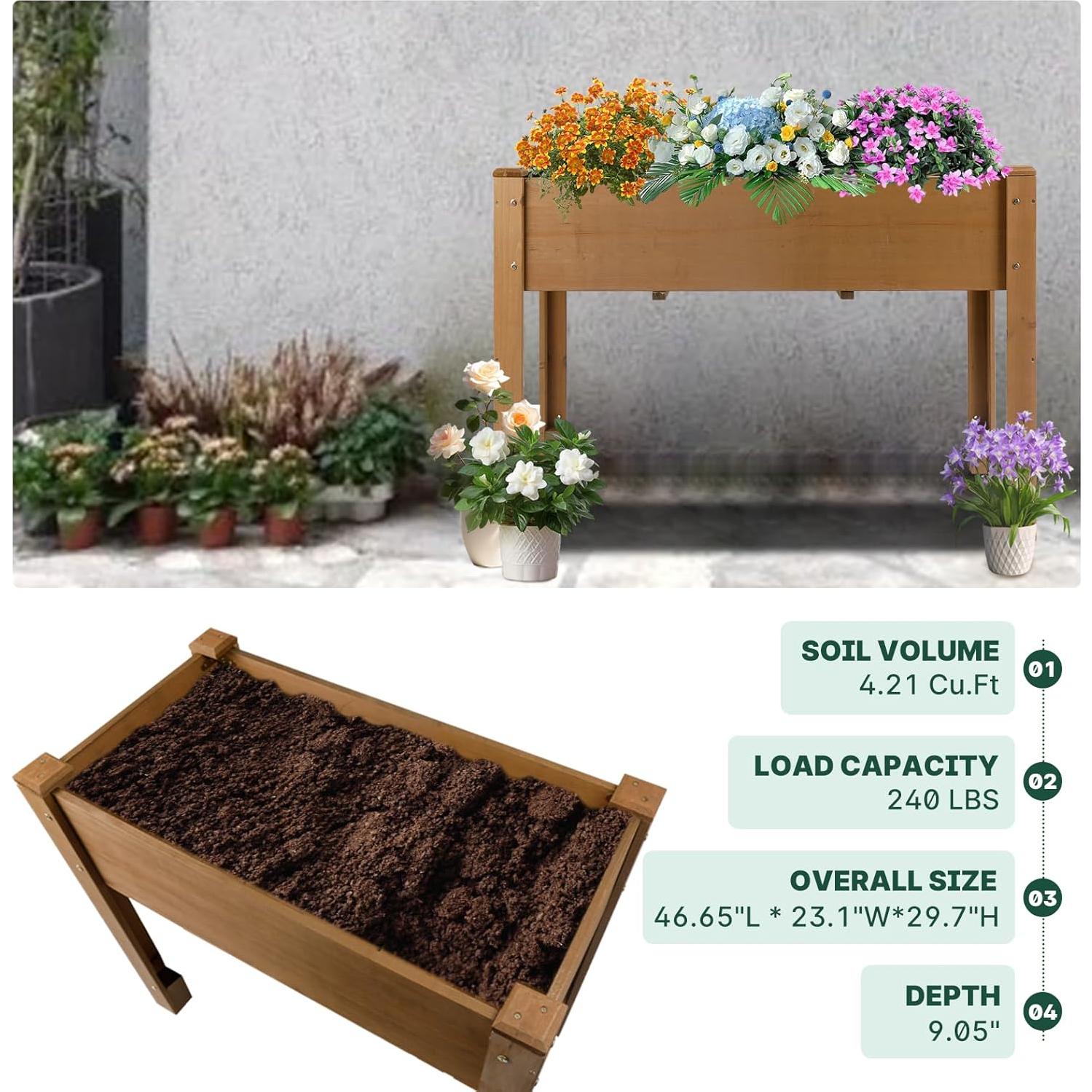 Cama de Jardín Elevada Magazoopet 118.4x58.7x75.5 cm Madera