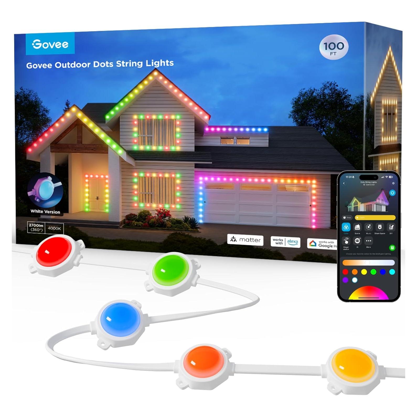 Luces LED de tira exterior Govee H703B 100 pies RGBIC IP65