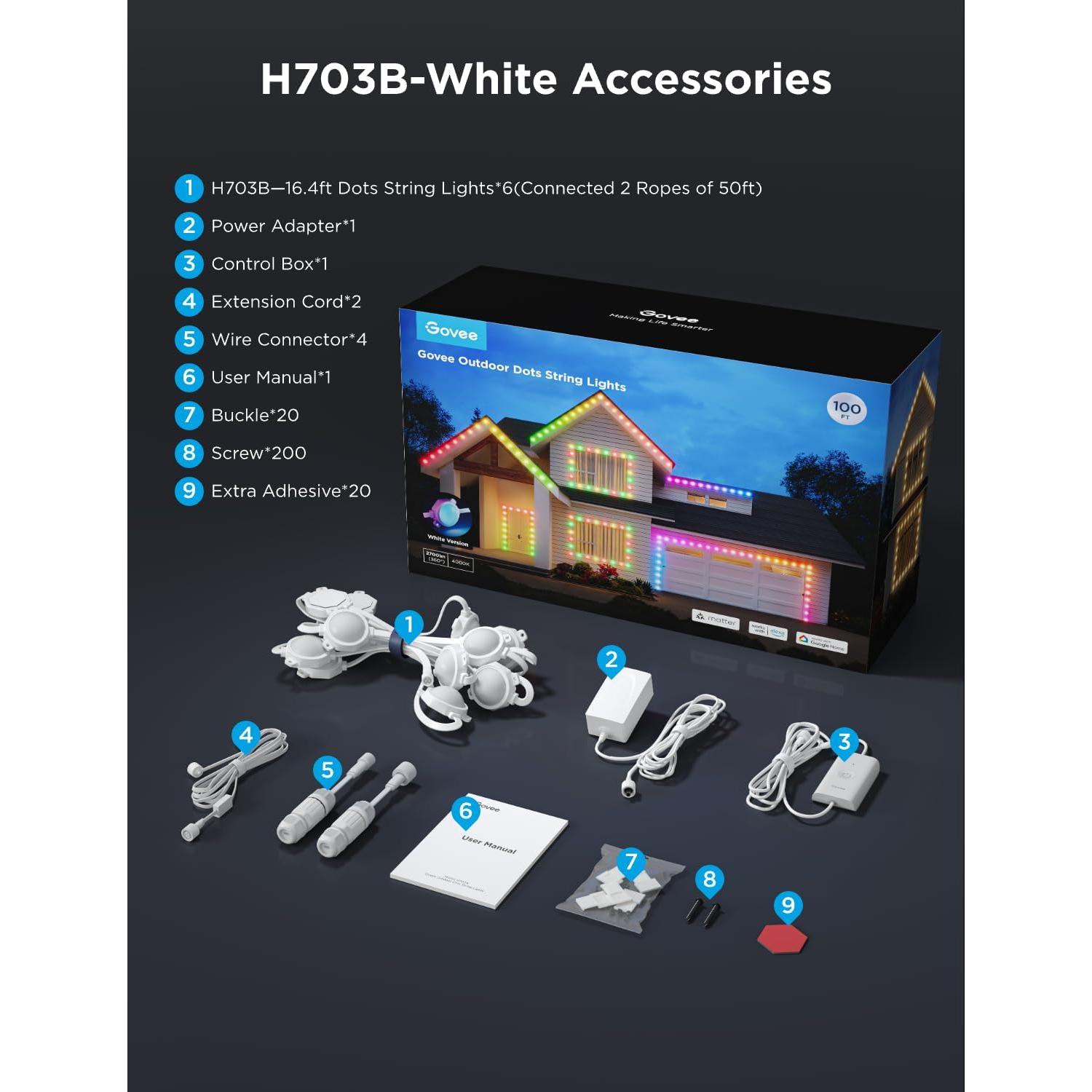 Luces LED de tira exterior Govee H703B 100 pies RGBIC IP65