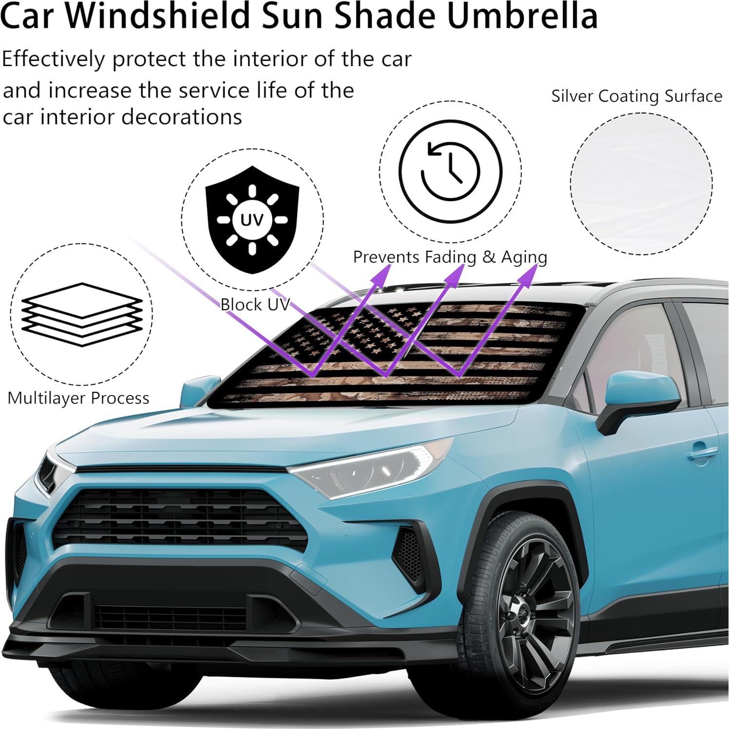 Sombrilla de Parabrisas Casuru 140x79cm Floral Bandera Americana