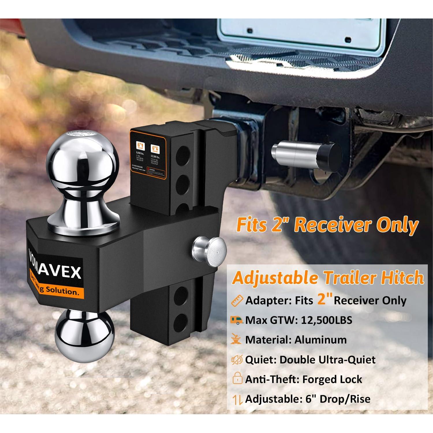 Enganche de Remolque Ajustable Vomavex 6" (15.24 cm) Negro