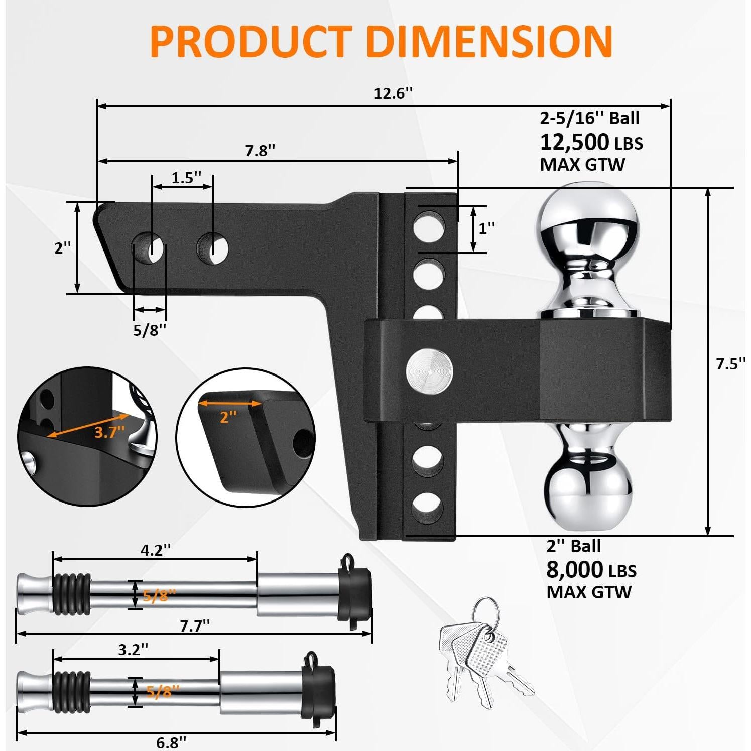 Enganche de Remolque Ajustable Vomavex 6" (15.24 cm) Negro