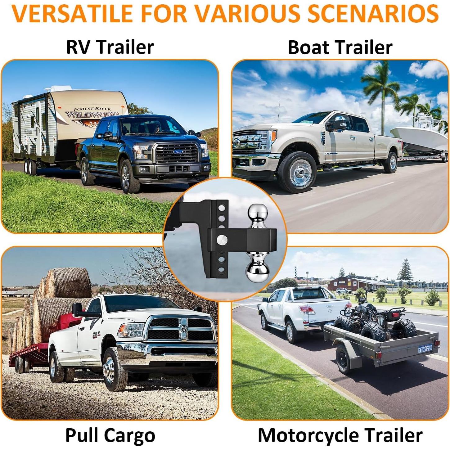 Enganche de Remolque Ajustable Vomavex 6" (15.24 cm) Negro