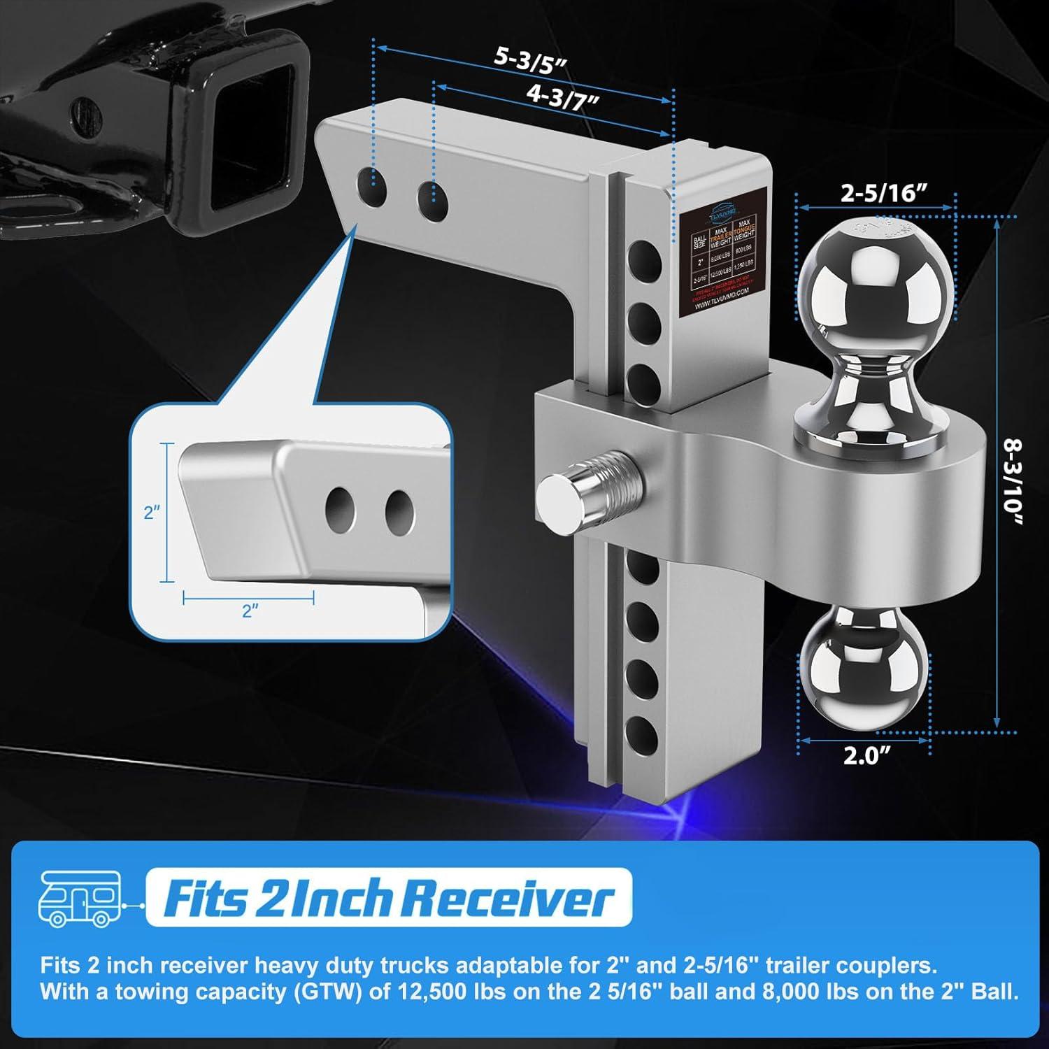 Enganche de Remolque Ajustable Tlvuvmo 12,500 LBS 8" Aluminio