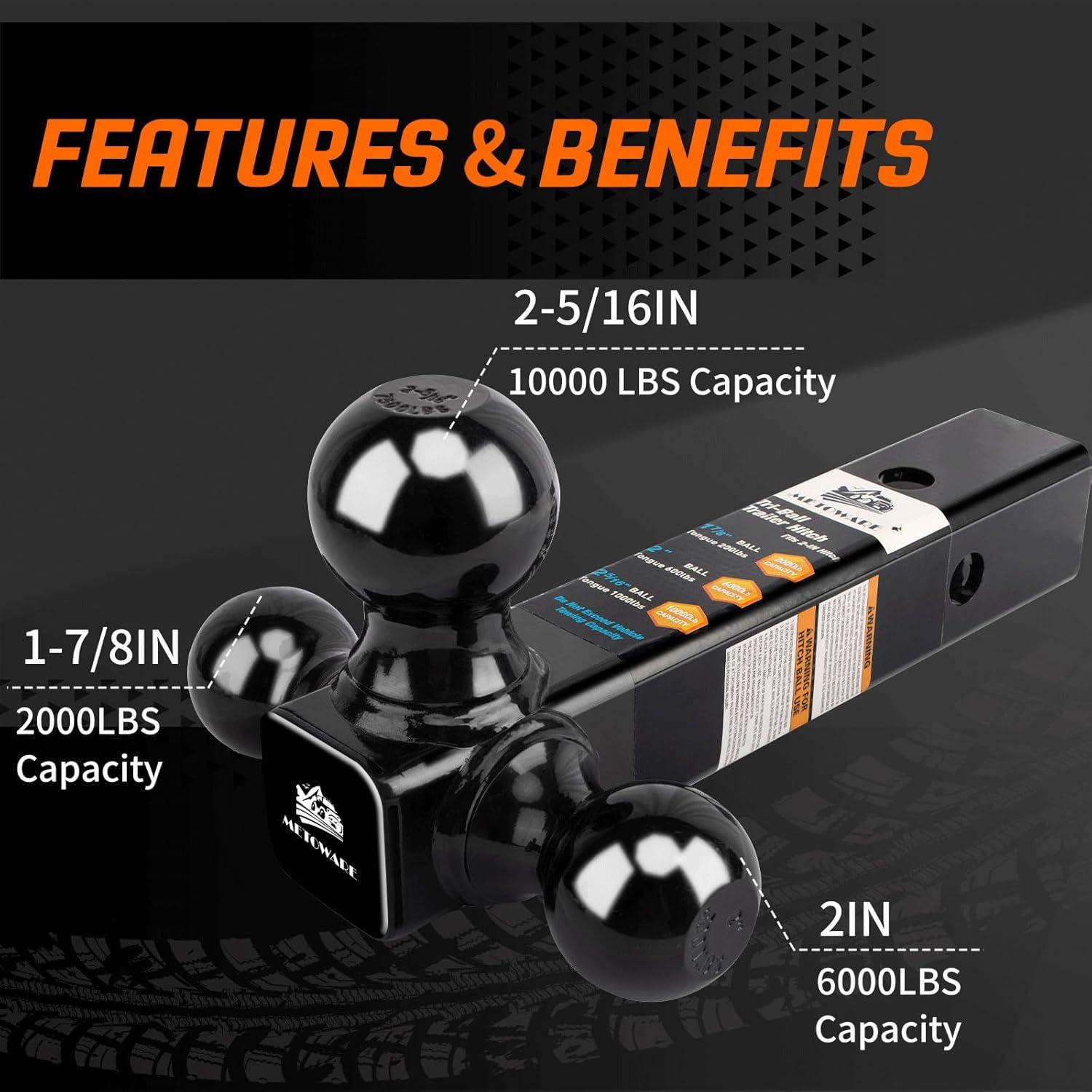 Enganche de Remolque Tri Bola METOWARE 3 Tamaños 907kg a 4536kg