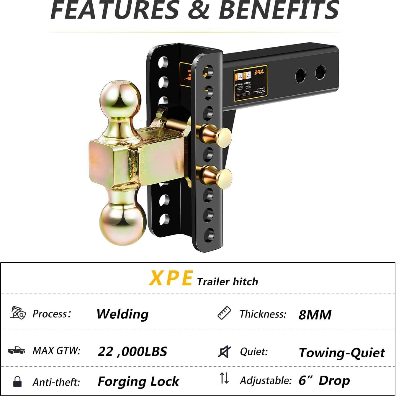 Enganche de Remolque Ajustable XPE 452506 6" (15.24 cm) 22000 lbs