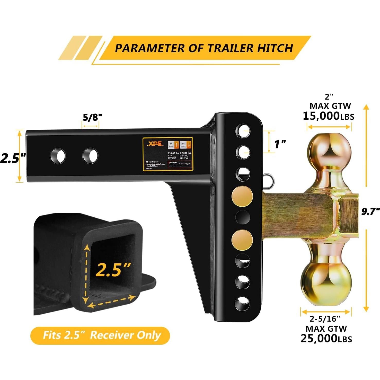 Enganche de Remolque Ajustable XPE 452506 6" (15.24 cm) 22000 lbs