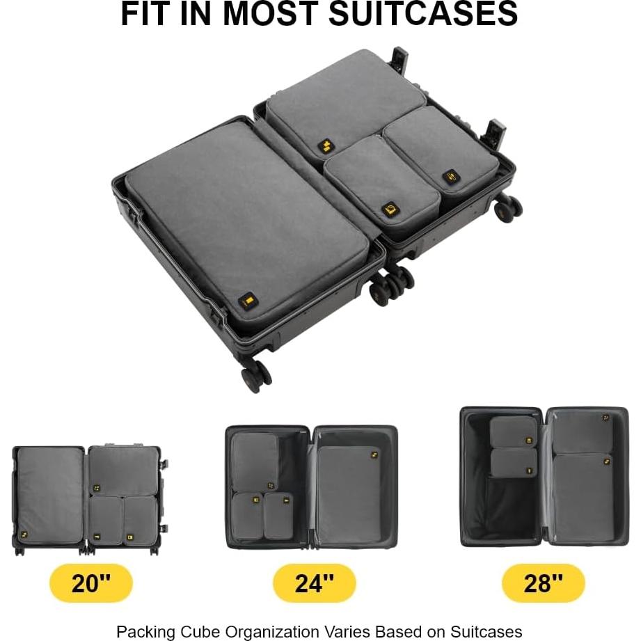Set de 4 Cubos de Embalaje LEVEL8 - Gris - Organizador de Viaje